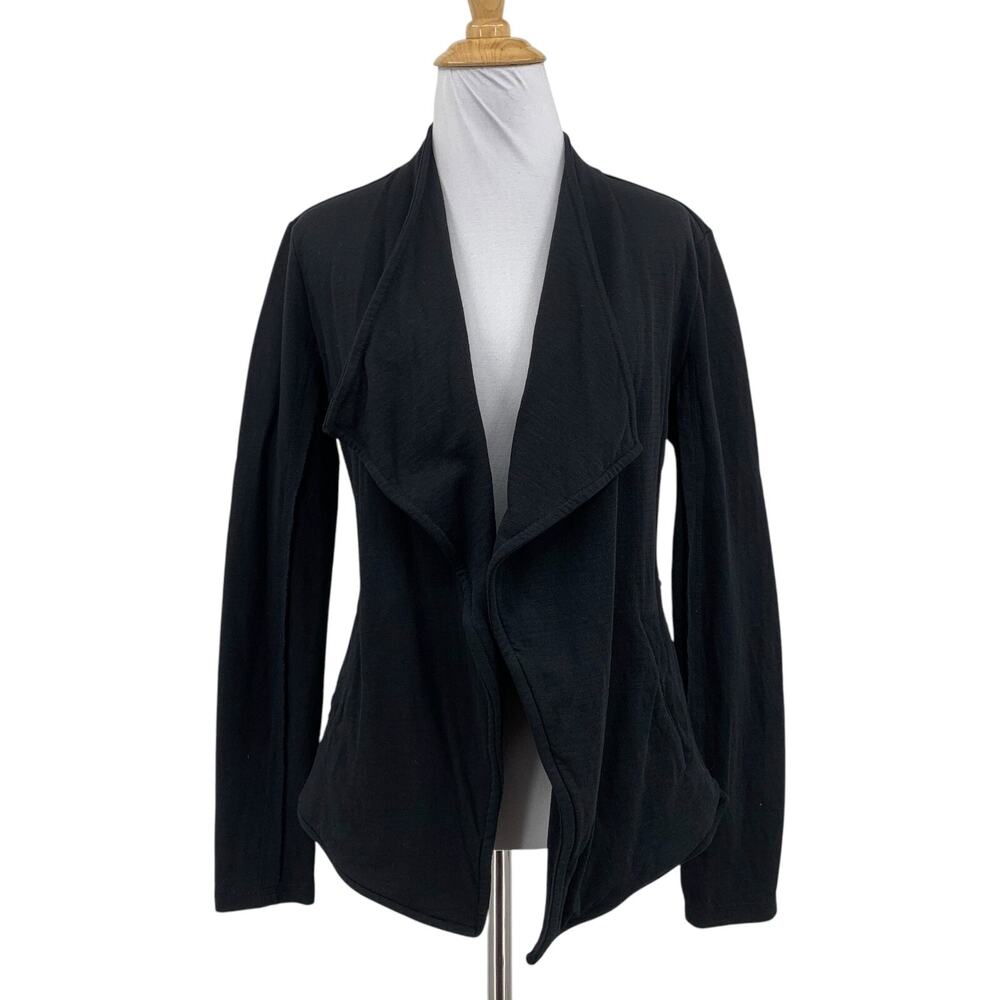Caslon Cardigan Women XS Extra Small Black Cotton Open Front Wide Lapel Sweater